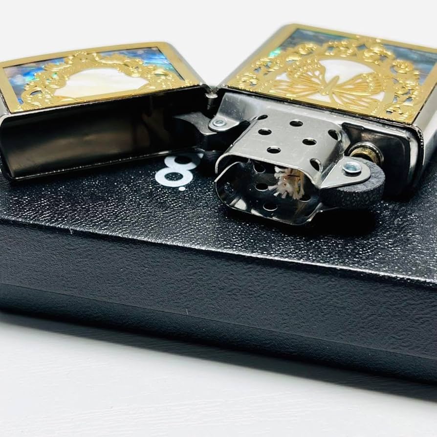 ZIPPO ライター アーマージッポ バタフライ 蝶 金銀 コンビシェル 天然貝